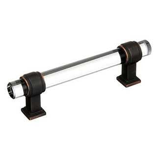 Main View of a Clear Glass and Oil Rubbed Bronze 3-3/4" Hole Centers Handle Cabinet Pull from Amerock's Glacio Collection BP36654CORB