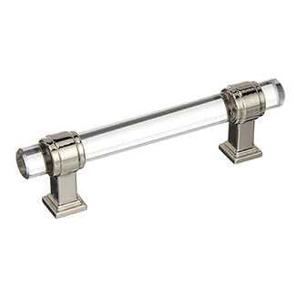 Main View of a Clear Glass and Polished Nickel 3-3/4" Hole Centers Handle Cabinet Pull from Amerock's Glacio Collection BP36654CPN