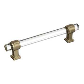 Main View of a Clear Glass and Golden Champagne 5" Hole Centers Handle Cabinet Pull from Amerock's Glacio Collection BP36655CBBZ