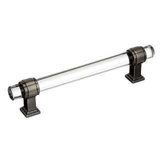 Main View of a Clear Glass and Gunmetal 5" Hole Centers Handle Cabinet Pull from Amerock's Glacio Collection BP36655CGM