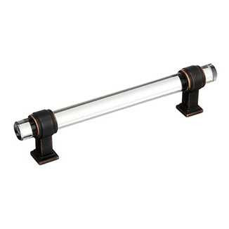 Main View of a Clear Glass and Oil Rubbed Bronze 5" Hole Centers Handle Cabinet Pull from Amerock's Glacio Collection BP36655CORB