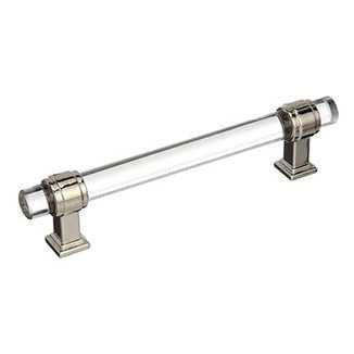 Main View of a Clear Glass and Polished Nickel 5" Hole Centers Handle Cabinet Pull from Amerock's Glacio Collection BP36655CPN
