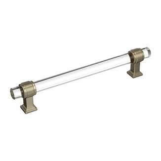 Main View of a Clear Glass and Golden Champagne 6-1/4" Hole Centers Handle Cabinet Pull from Amerock's Glacio Collection BP36656CBBZ
