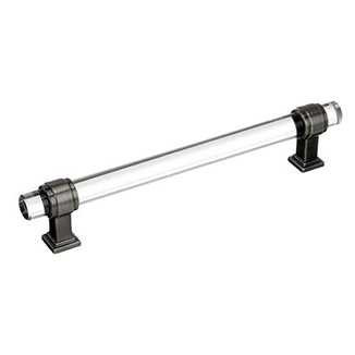 Main View of a Clear Glass and Gunmetal 6-1/4" Hole Centers Handle Cabinet Pull from Amerock's Glacio Collection BP36656CGM