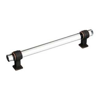 Main View of a Clear Glass and Oil Rubbed Bronze 6-1/4" Hole Centers Handle Cabinet Pull from Amerock's Glacio Collection BP36656CORB