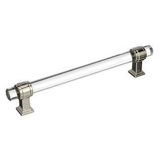 Main View of a Clear Glass and Polished Nickel 6-1/4" Hole Centers Handle Cabinet Pull from Amerock's Glacio Collection BP36656CPN