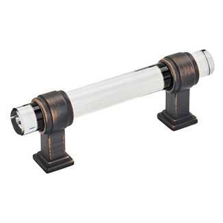 Main View of a Clear Glass and Oil Rubbed Bronze 3" Hole Centers Handle Cabinet Pull from Amerock's Glacio Collection BP36659CORB