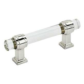 Main View of a Clear Glass and Polished Nickel 3" Hole Centers Handle Cabinet Pull from Amerock's Glacio Collection BP36659CPN