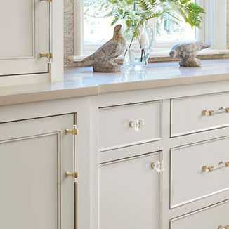 Amerock Glacio Golden Champagne Cabinet Hardware in White Kitchen