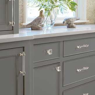 Amerock Glacio Polished Nickel Cabinet Hardware in Dark Gray Kitchen