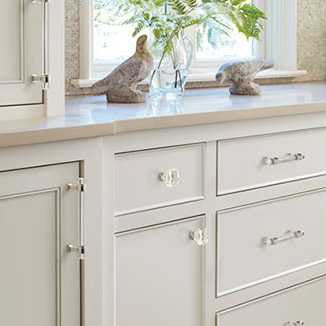 Amerock Glacio Polished Nickel Cabinet Hardware in White Kitchen