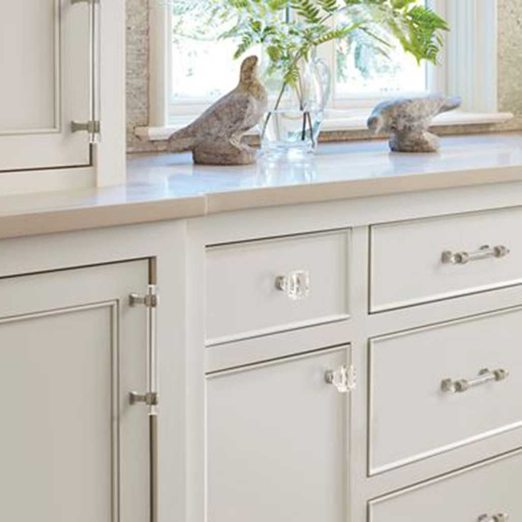 Amerock Glacio Satin Nickel Cabinet Hardware in Light Kitchen