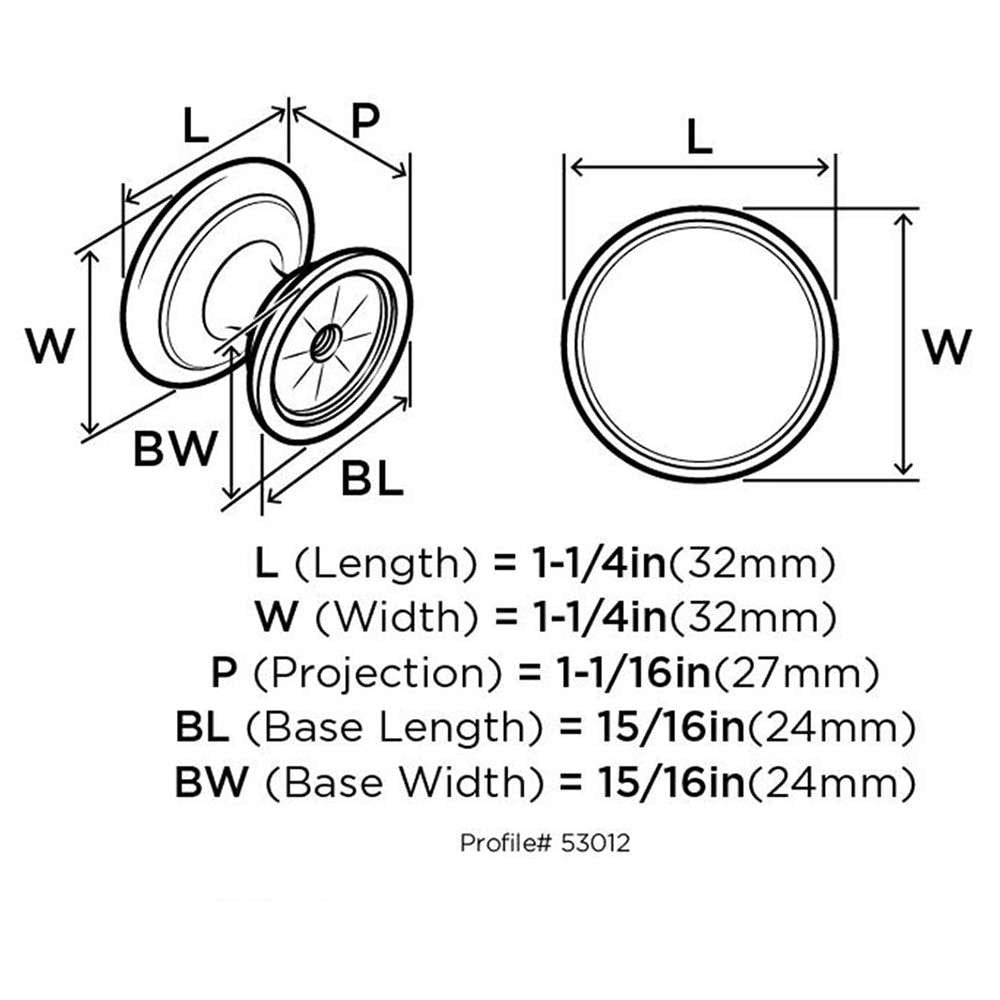 Amerock Ravino 1-1/4" Diameter Cabinet Knob in Satin Nickel BP53012G10 Specs