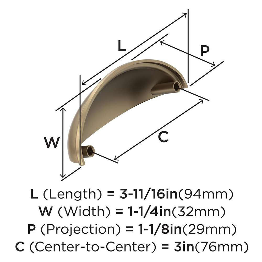 Amerock Ravino 3" Centers Cup Pull in Champagne Bronze BP22094CZ Specs