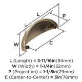 Amerock Ravino 3" Centers Cup Pull in Champagne Bronze BP22094CZ Specs