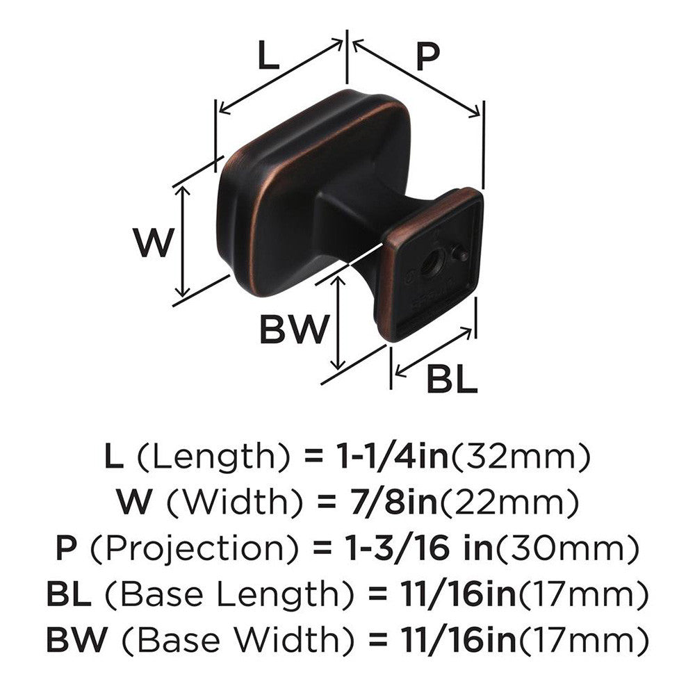 AMEROCK Revitalize 1-1/4" Length Cabinet Knob in Oil Rubbed Bronze BP55340ORB Specs