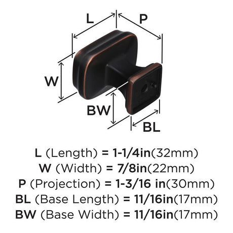 AMEROCK Revitalize 1-1/4" Length Cabinet Knob in Oil Rubbed Bronze BP55340ORB Specs