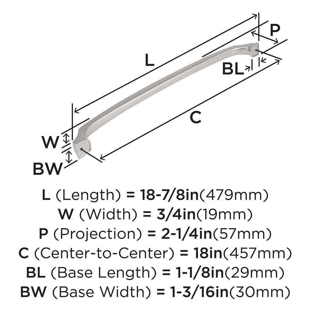 AMEROCK Revitalize Appliance Pulls in Polished Nickel 18" BP55350PN Specs