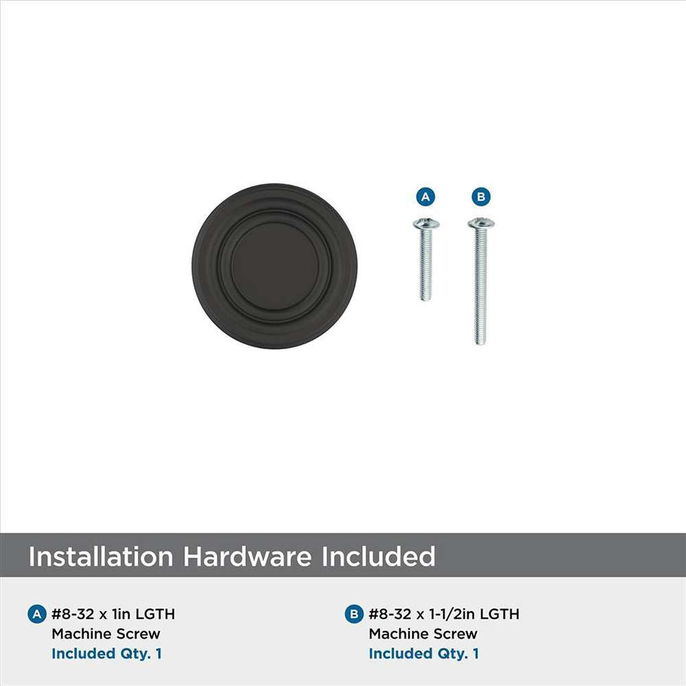 Amerock Ville 1-1/8" Diameter Cabinet Knob in Flat Black BP36774FB Included Hardware