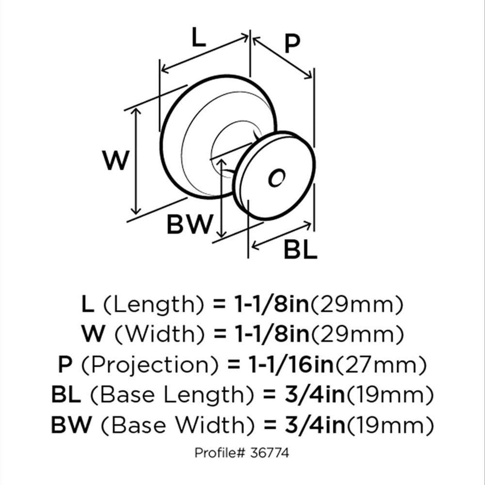 Amerock Ville 1-1/8" Diameter Cabinet Knob in Oil Rubbed Bronze BP36774ORB Specs