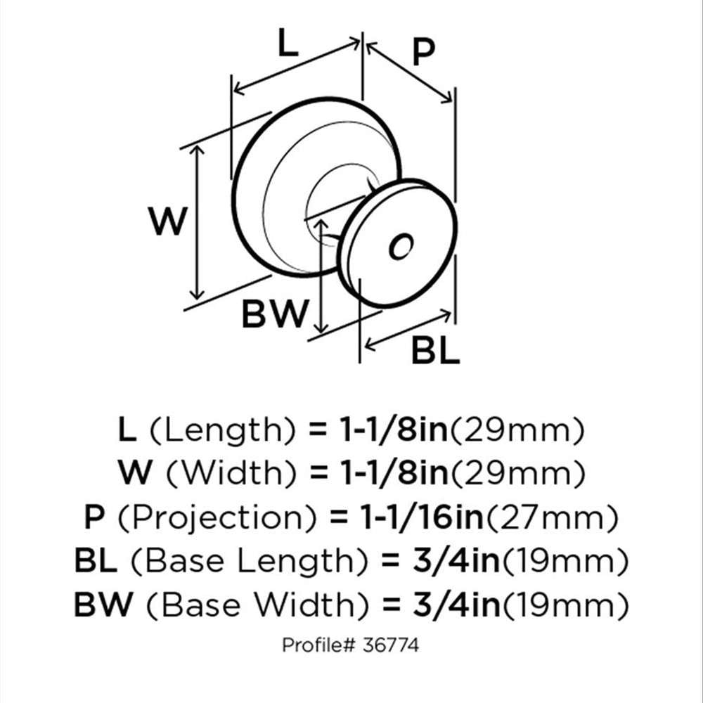 Amerock Ville 1-1/8" Diameter Cabinet Knob in Satin Nickel BP36774G10 Specs