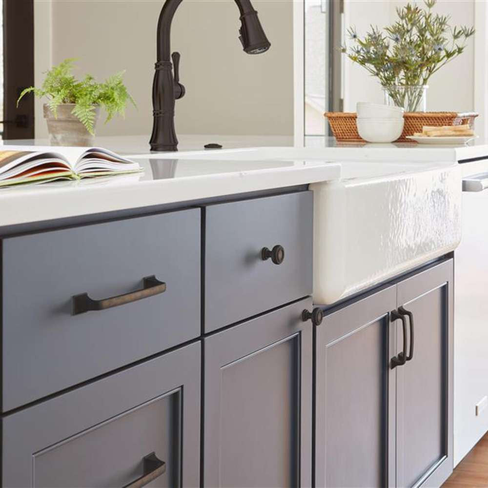 Amerock Ville in Oil Rubbed Bronze in Blue Kitchen