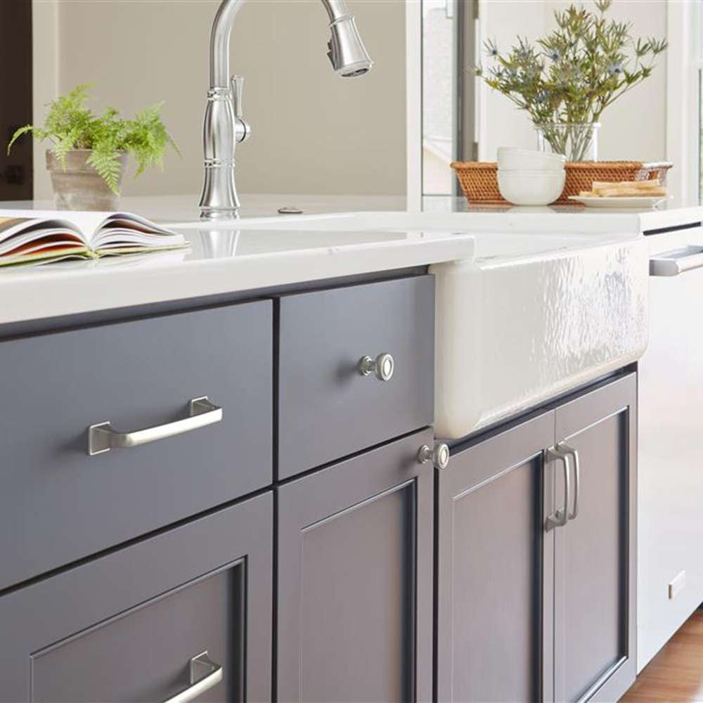 Amerock Ville in Satin Nickel in Blue Kitchen