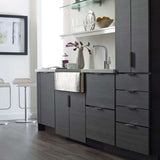 Amerock Satin Nickel Edge Cabinet Pulls in Dark Kitchen