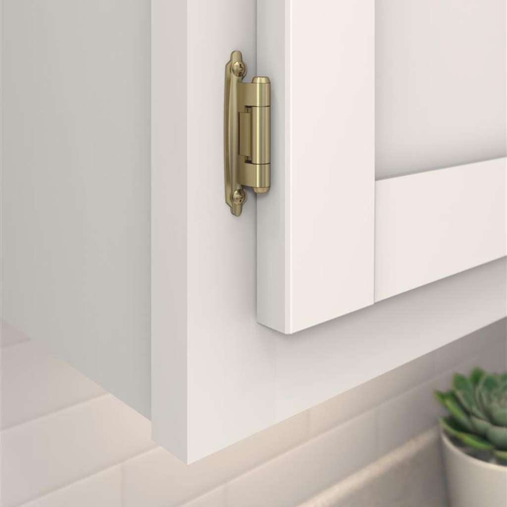AMEROCK Extended Tab Self Closing Face Mount Variable Overlay Cabinet Hinge (pair) in Golden Champagne BPR7629BBZ Mounted