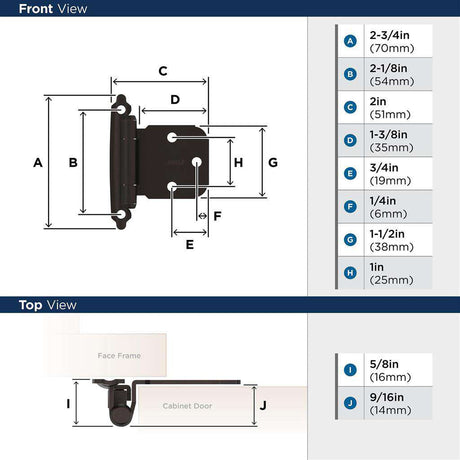 AMEROCK Extended Tab Self Closing Face Mount Variable Overlay Cabinet Hinge (pair) in Oil Rubbed Bronze BPR7629ORB Specs