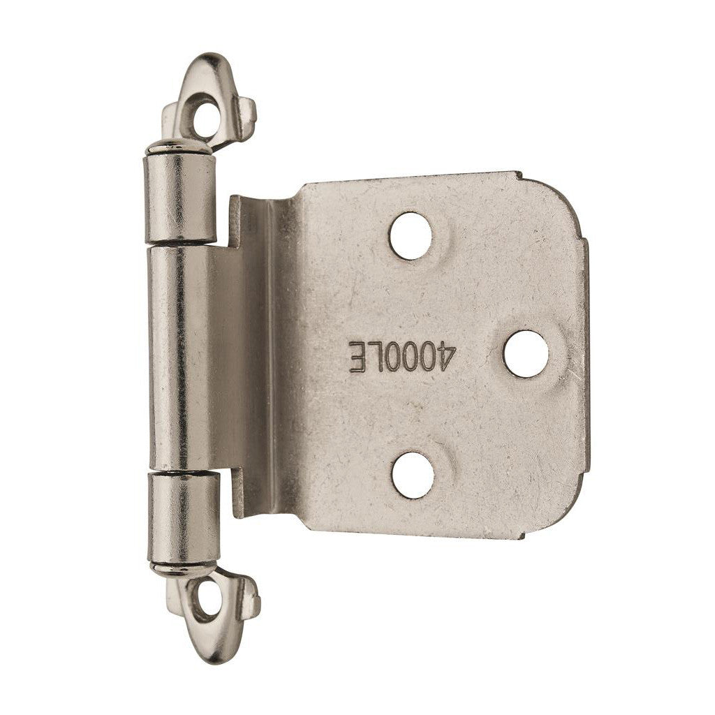 AMEROCK Extended Tab Self Closing Face Mount Variable Overlay Cabinet Hinge (pair) in Satin Nickel BPR7629G10 Angle