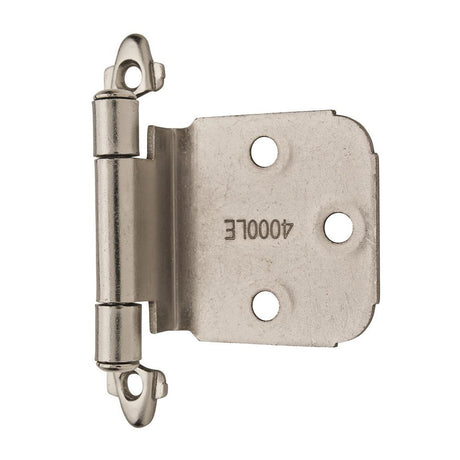 AMEROCK Extended Tab Self Closing Face Mount Variable Overlay Cabinet Hinge (pair) in Satin Nickel BPR7629G10 Angle