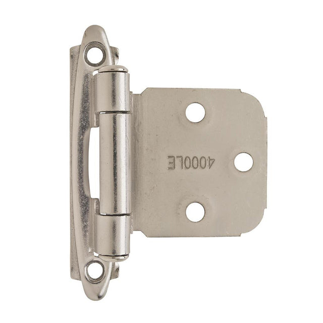 AMEROCK Extended Tab Self Closing Face Mount Variable Overlay Cabinet Hinge (pair) in Satin Nickel BPR7629G10