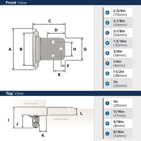 AMEROCK Self Closing Face Mount 3/8" Inset Cabinet Hinge (pair) in Chrome BPR342826 Specs
