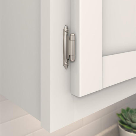 AMEROCK Face Mount Self Closing 3/8" Inset Cabinet Hinge (pair) in Satin Nickel BPR3428G10 Mounted View