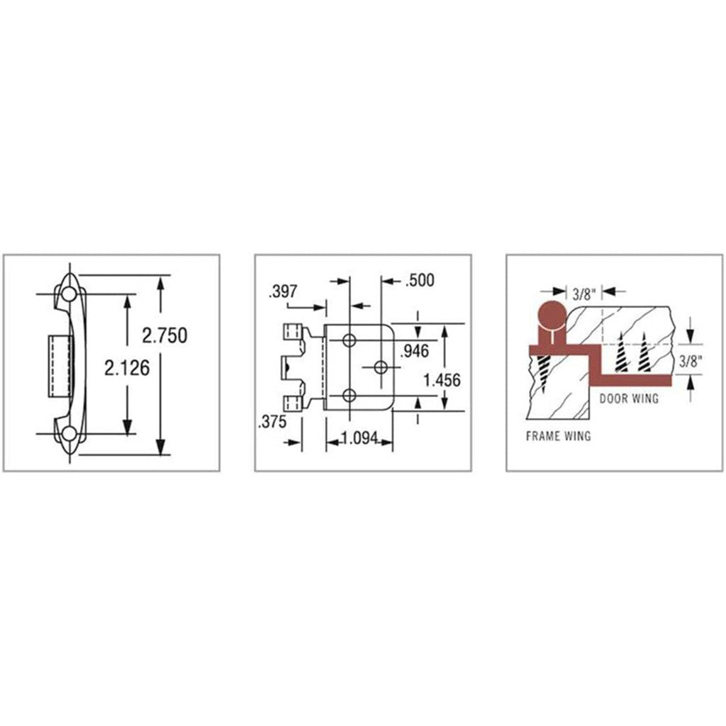 AMEROCK Face Mount Self Closing 3/8" Inset Cabinet Hinge CM7128 Specs