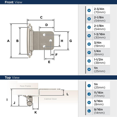 AMEROCK Self Closing Face Mount 3/8" Inset Cabinet Hinge (pair) in Sterling Nickel BPR3428G9 Specs