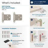 AMEROCK Self Closing Face Mount 3/8" Inset Cabinet Hinge (pair) in Sterling Nickel BPR3428G9 What's Included