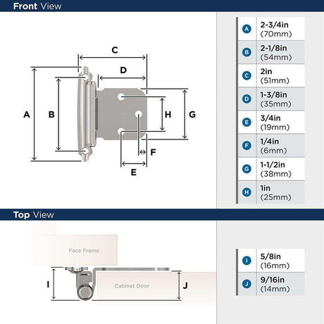 AMEROCK Self Closing Face Mount Extended Tab Variable Overlay Cabinet Hinge (pair) in Polished Chrome BPR762926 Specs