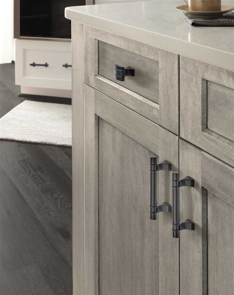Amerock's Davenport Collection in Matte Black on Gray Wood