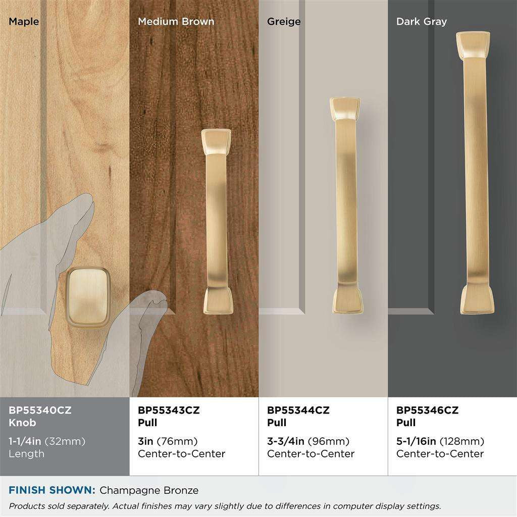 AMEROCK Revitalize 1-1/4" Length Rectangle Cabinet Knob in Champagne Bronze BP55340CZ on Colors