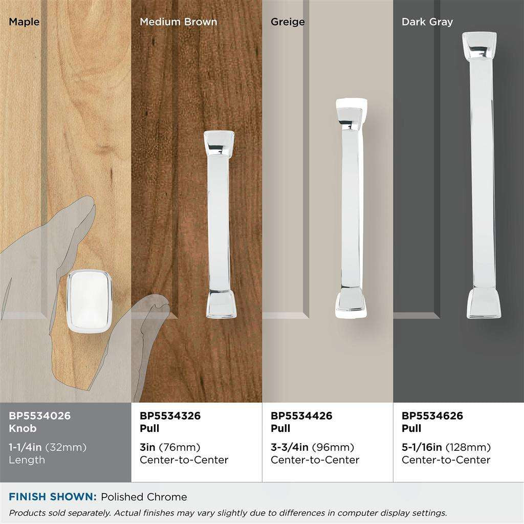 AMEROCK Revitalize 1-1/4" Length Rectangle Cabinet Knob in Polished Chrome BP5534026 on Colors