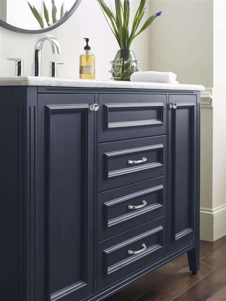 AMEROCK Revitalize Cabinet Hardware Collection Polished Chrome on Navy
