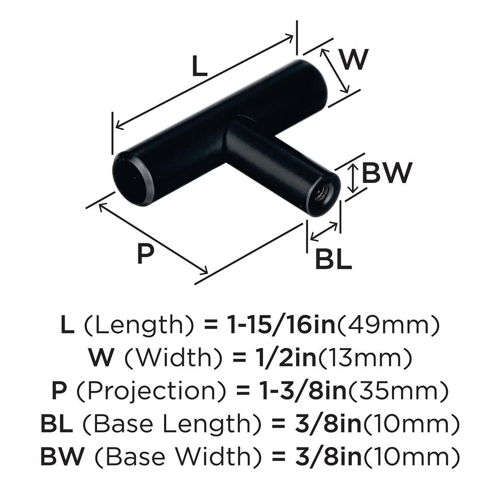 AMEROCK Bar Pulls 1-15/16" Length Cabinet T-Knob in Black Bronze BP19009BBR