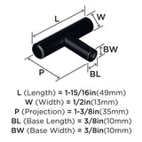 AMEROCK Bar Pulls 1-15/16" Length Cabinet T-Knob in Black Bronze BP19009BBR