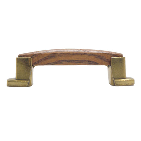 BELWITH 3" Center to Center Oak Handle Cabinet Pull - Antique Brass & Oak P8128-OAK