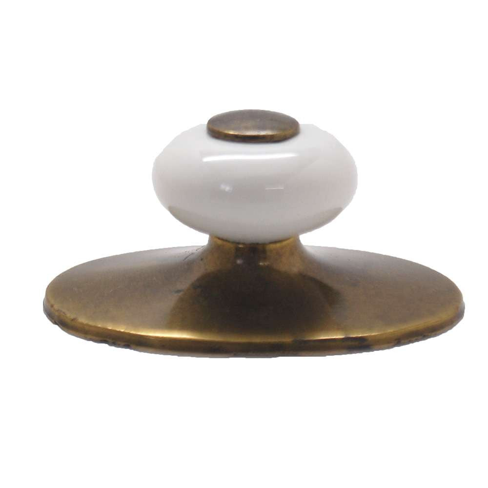 BELWITH Nostalgia Antique 2-1/16" Length Cabinet Knob with Backplate in Vintage Brass and White P408-VB Side View