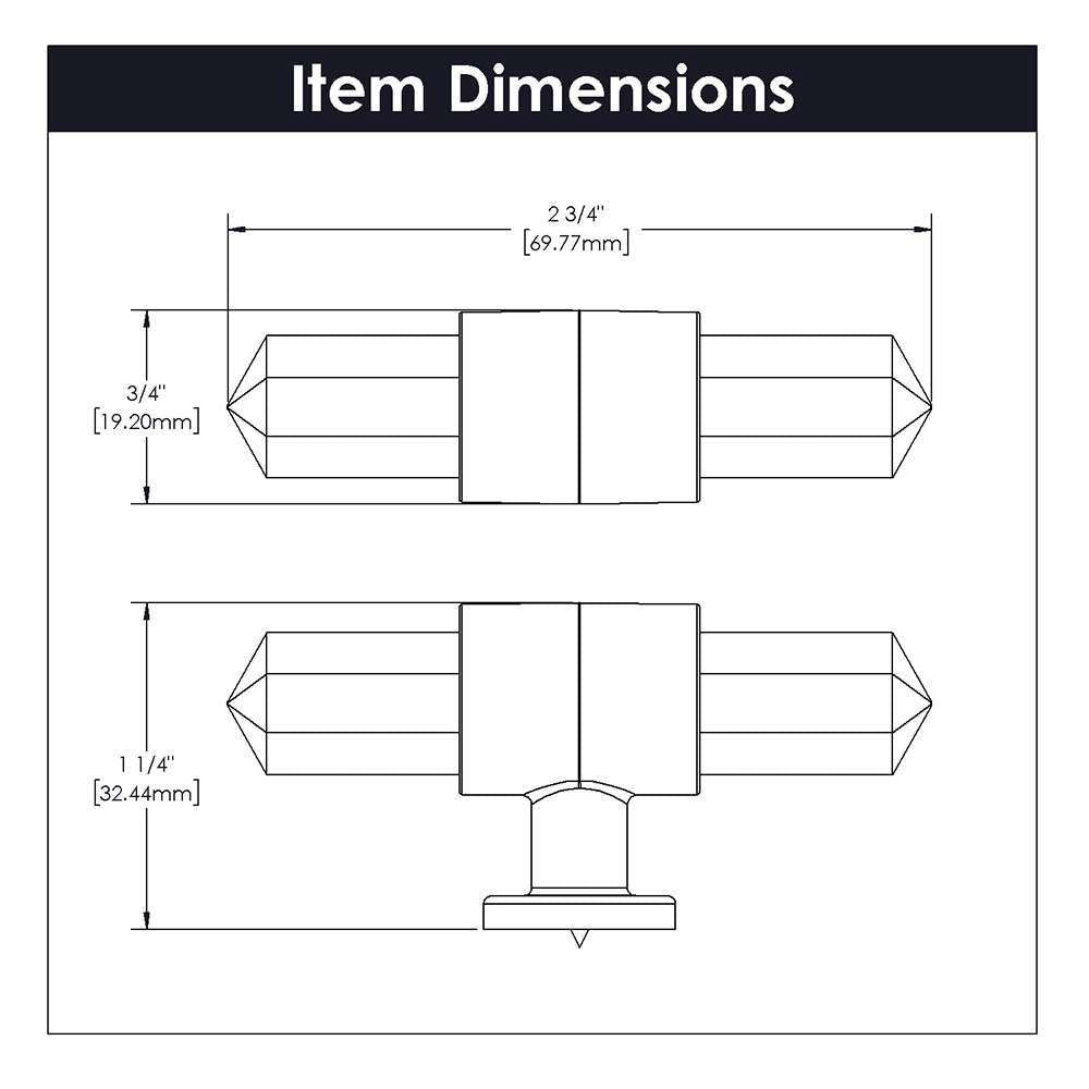 Belwith Keeler Bijou Aura 2-3/4" Long Quartz T-Knob B075512 Specs