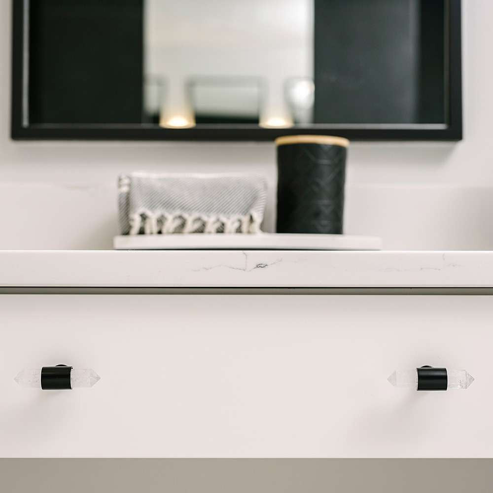 Belwith Keeler Bijou Aura 2-3/4" Long Quartz T-Knob in Matte Black B075512-MB Mounted Front View