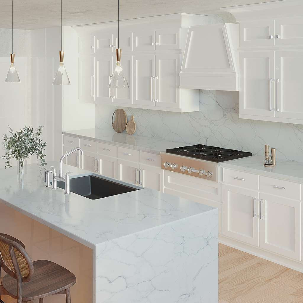 BELWITH KEELER Brownstone Chrome in White Kitchen